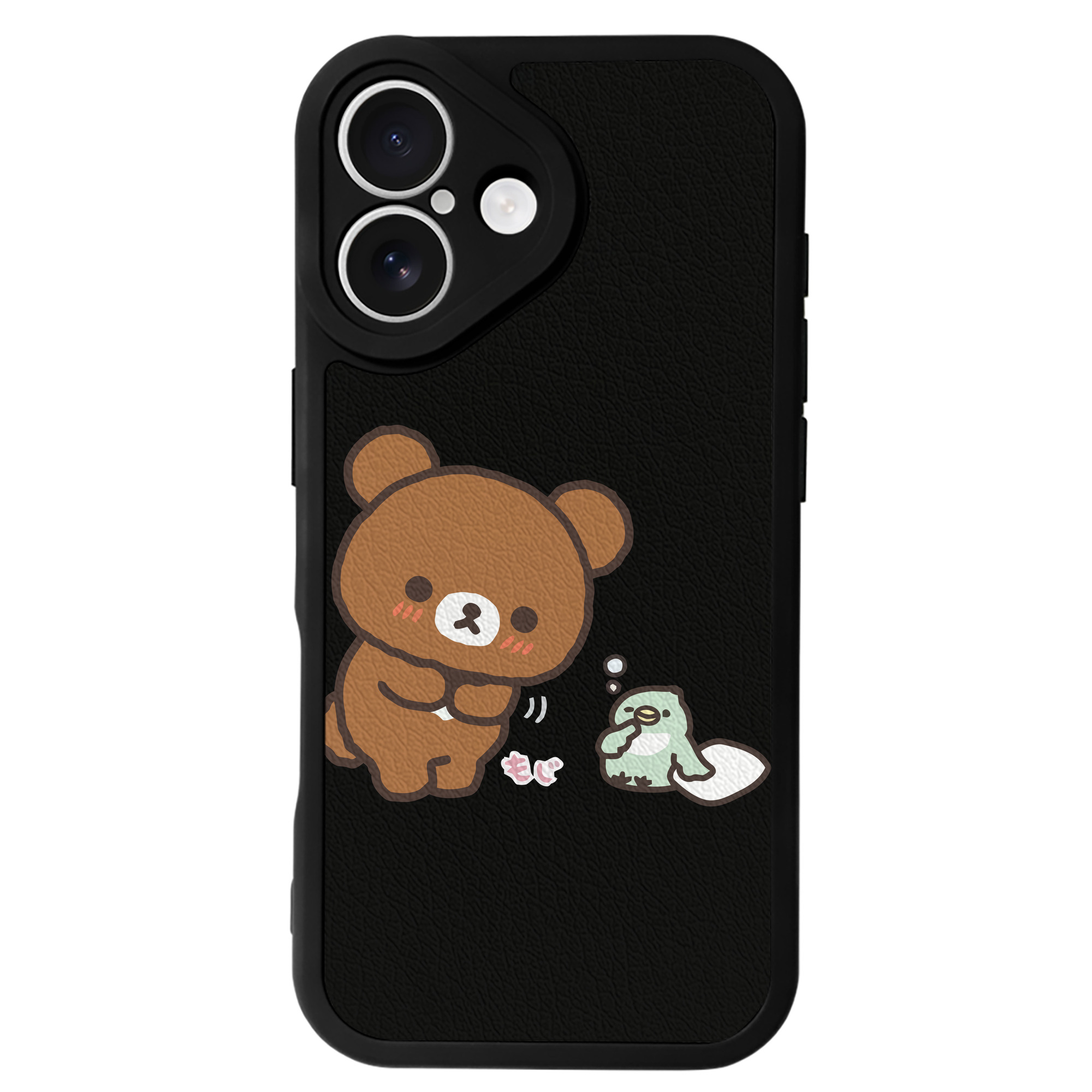 （画像用） リラックマ リラックマ キイロイトリ Rilakkuma Korilakkuma Kiiroitori 【iPhone 16シリーズ対応】シリコンスマホケース（レザー調） 材質：シリコン